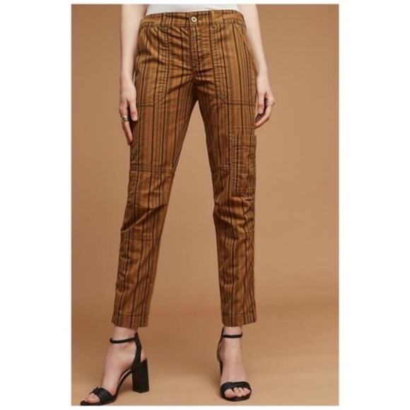 Anthropologie Hei Hei The Wanderer Striped Slim Cargo Pants Brown/Black Size 25 - Picture 3 of 13